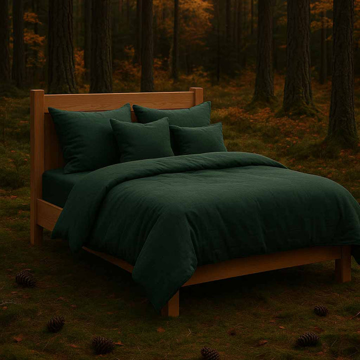 Bettwäsche Set: Halbleinen waldgrün