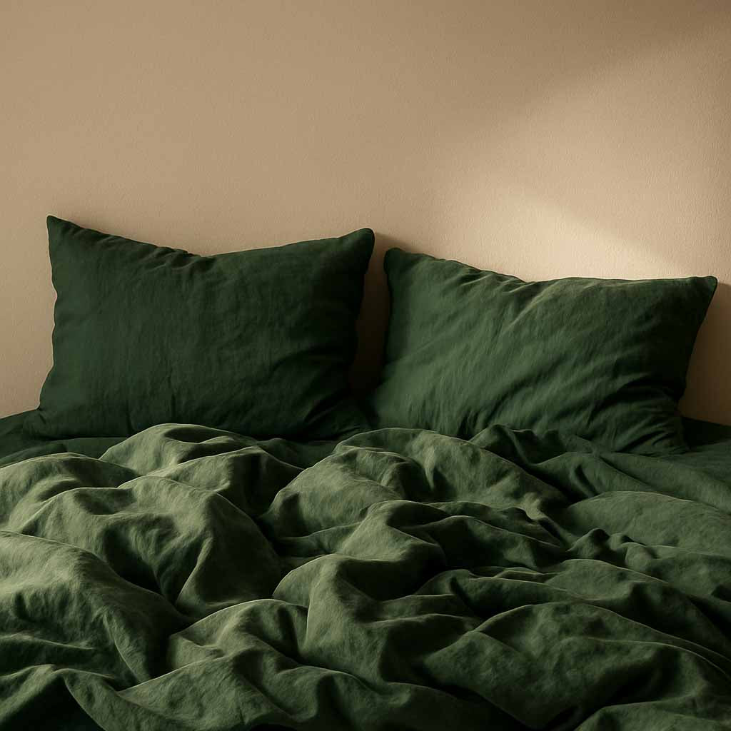 Bettwäsche Set: Halbleinen waldgrün