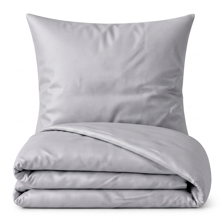 Bettwäsche Set: Baumwoll Satin hellgrau