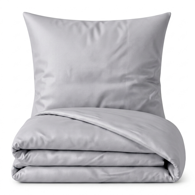 Bettwäsche Set: Baumwoll Satin hellgrau