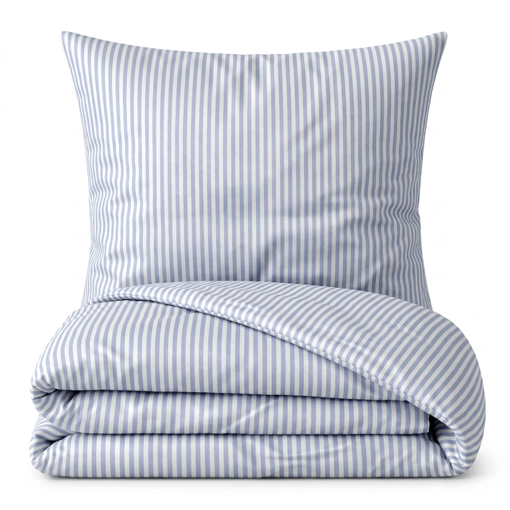 Bettwäsche-Set Baumwolle Weiß-Blau gestreift