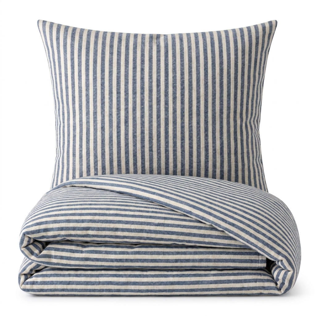 Bettwäsche Set: Flanell weiß blau gestreift