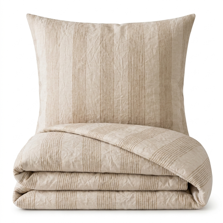Bettwäsche Set: Halbleinen weiß beige gestreift