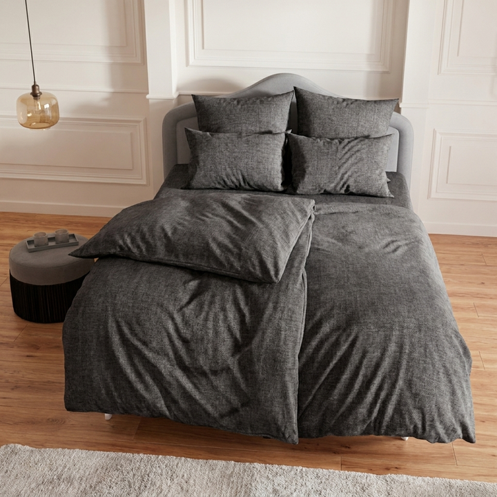 Bettwäsche Set: Flanell dunkelgrau