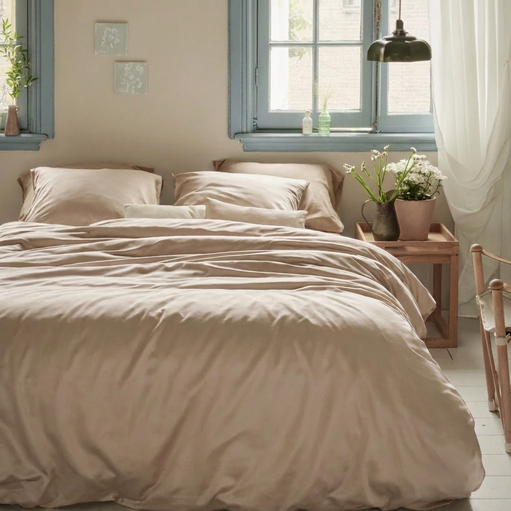 Bettwäsche Set: Baumwoll Satin sand