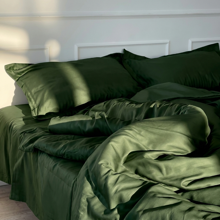 Bettwäsche Set: Baumwoll-Satin waldgrün