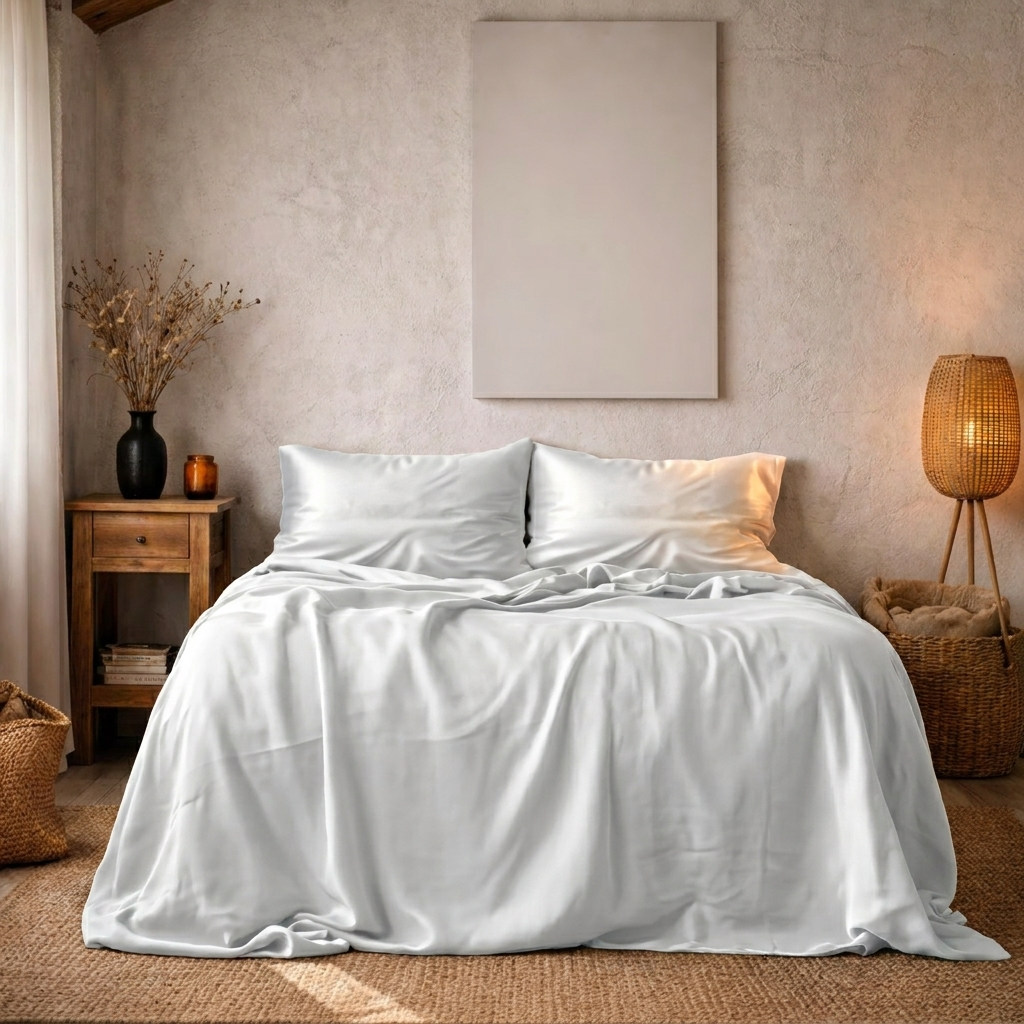 Bettwäsche Set: Baumwoll Satin weiß
