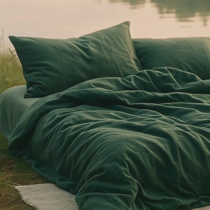Bettwäsche Set: Baumwoll-Satin waldgrün