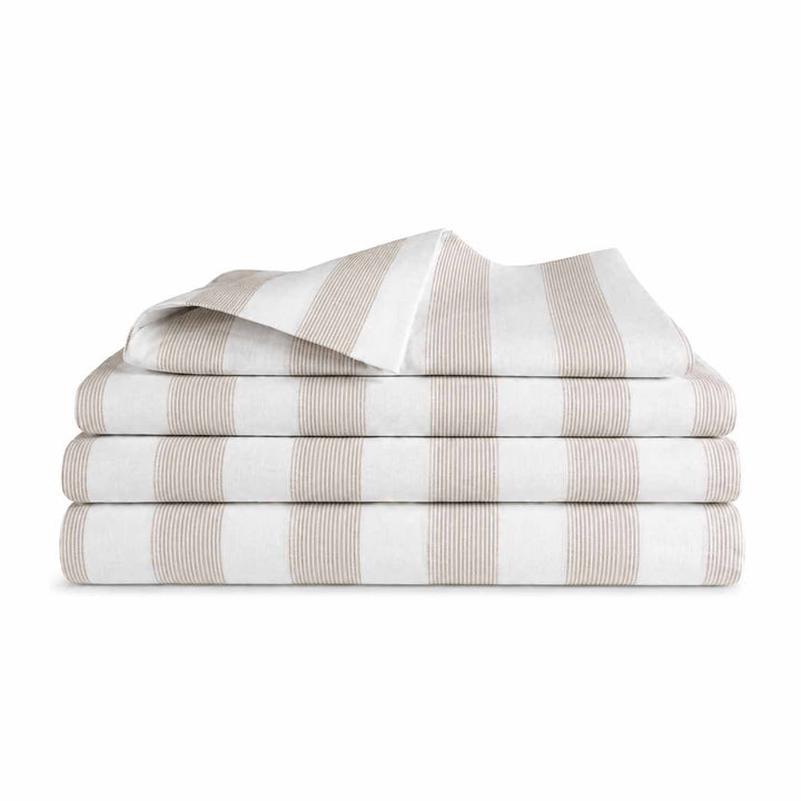 Bettwäsche Set: Halbleinen weiß beige gestreift